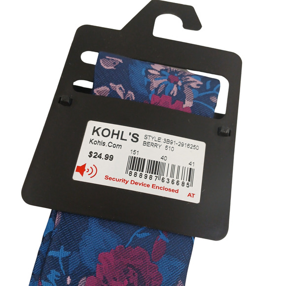 BESPOKE Elegant Men's Ties - Solid Navy Blue & Floral Pattern Blue Pink Red Tie - Picture 7 of 8